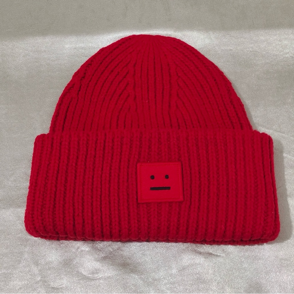 Acne Studios Face Patch Beanie - Red